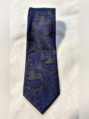 Unbranded Handmade Silk Classic Necktie Black & Blue Jacquard Paisley Print